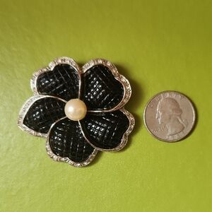 Black and Silver Flower Brooch